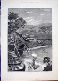 Original Old Antique Print Sea Froments Fine Art 1881 19th Century