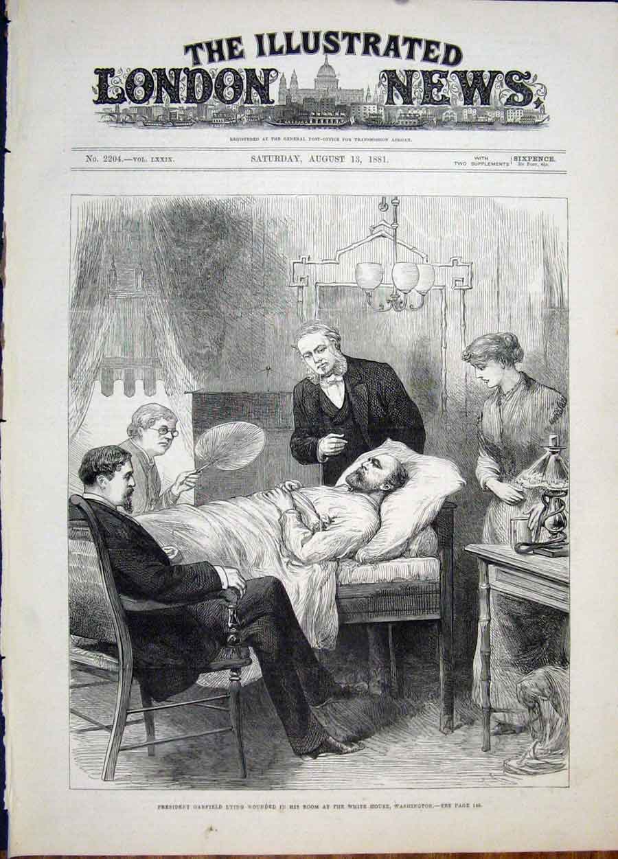 Old Antique Print Garfield President Washington White House United States