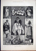 Old Antique Print Sketch Algeria Arabian Shepherd Pedlar Orange Girl 1881 19th
