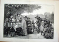 Original Old Antique Print Arcadia Cow Children Park Picnic Fine Art 1881 19th