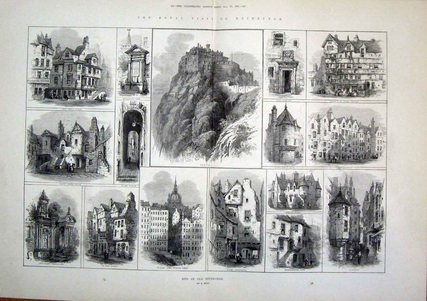 Old Antique Print Edinburgh Scotland Royal Visit Church Castle Knox 1881 19th