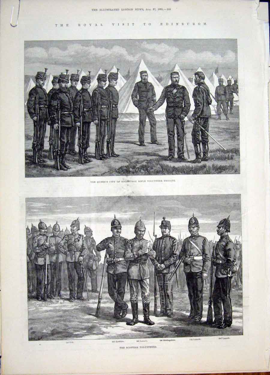Old Antique Print Edinburgh Scottish Volunteers Forfar Roxburgh Macdonald