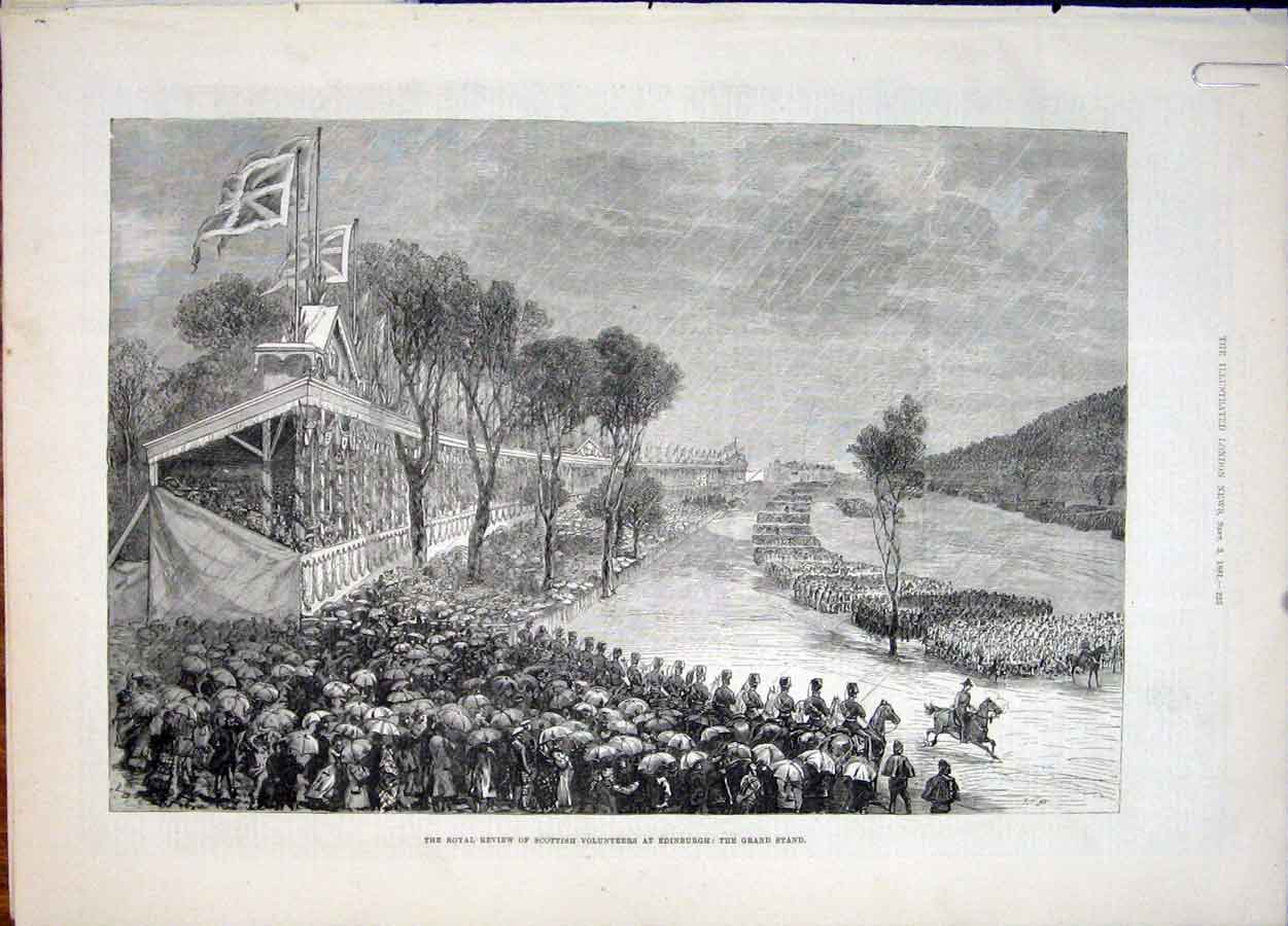 Original Old Antique Print Edinburgh Review Infirmary Clyde Ship Training Queen