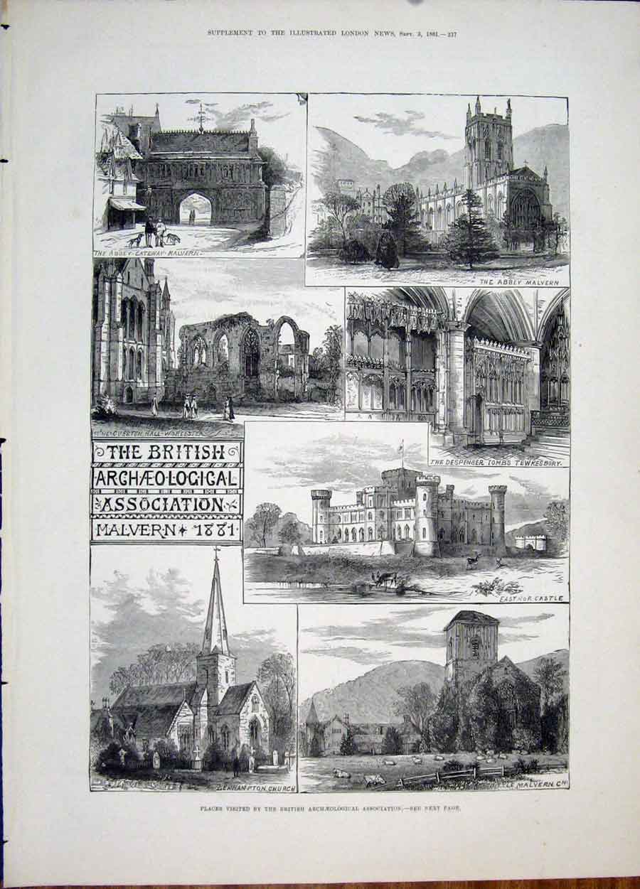 Old Antique Print Archeological Association Malvern 1881 Leahampton Tomb 19th