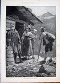 Original Old Antique Print Tourist Switzerland Woodville Mountains 1881 19th
