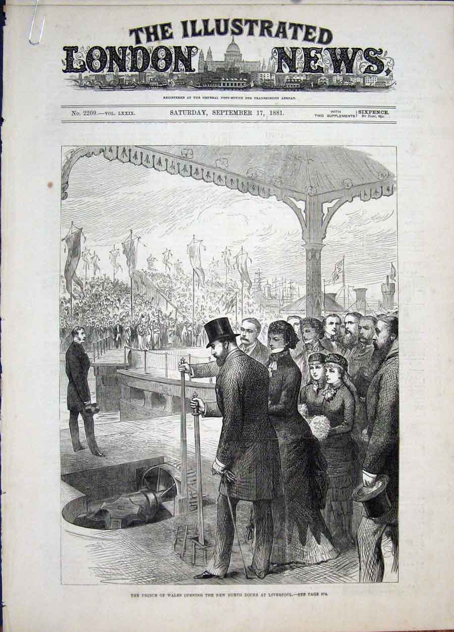 Original Old Antique Print Liverpool North Docks Prince Wales 1881 Victorian