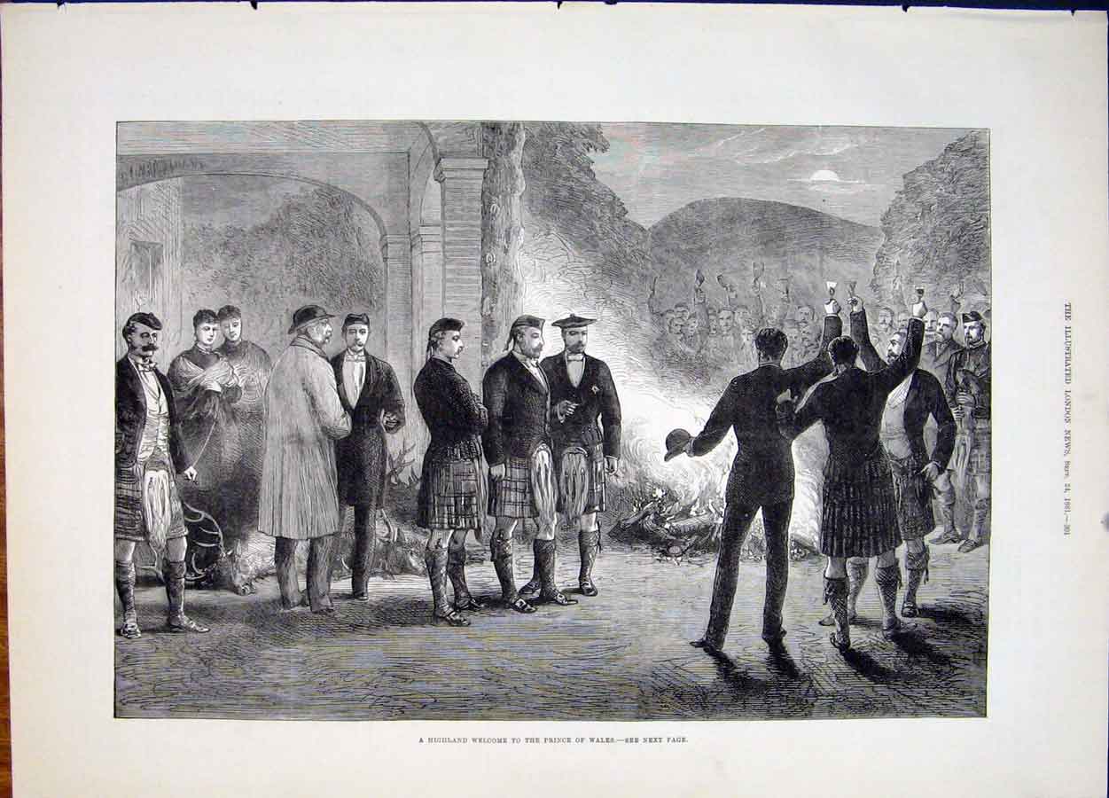 Original Old Antique Print Highland Scotland Prince Wales 1881 19th