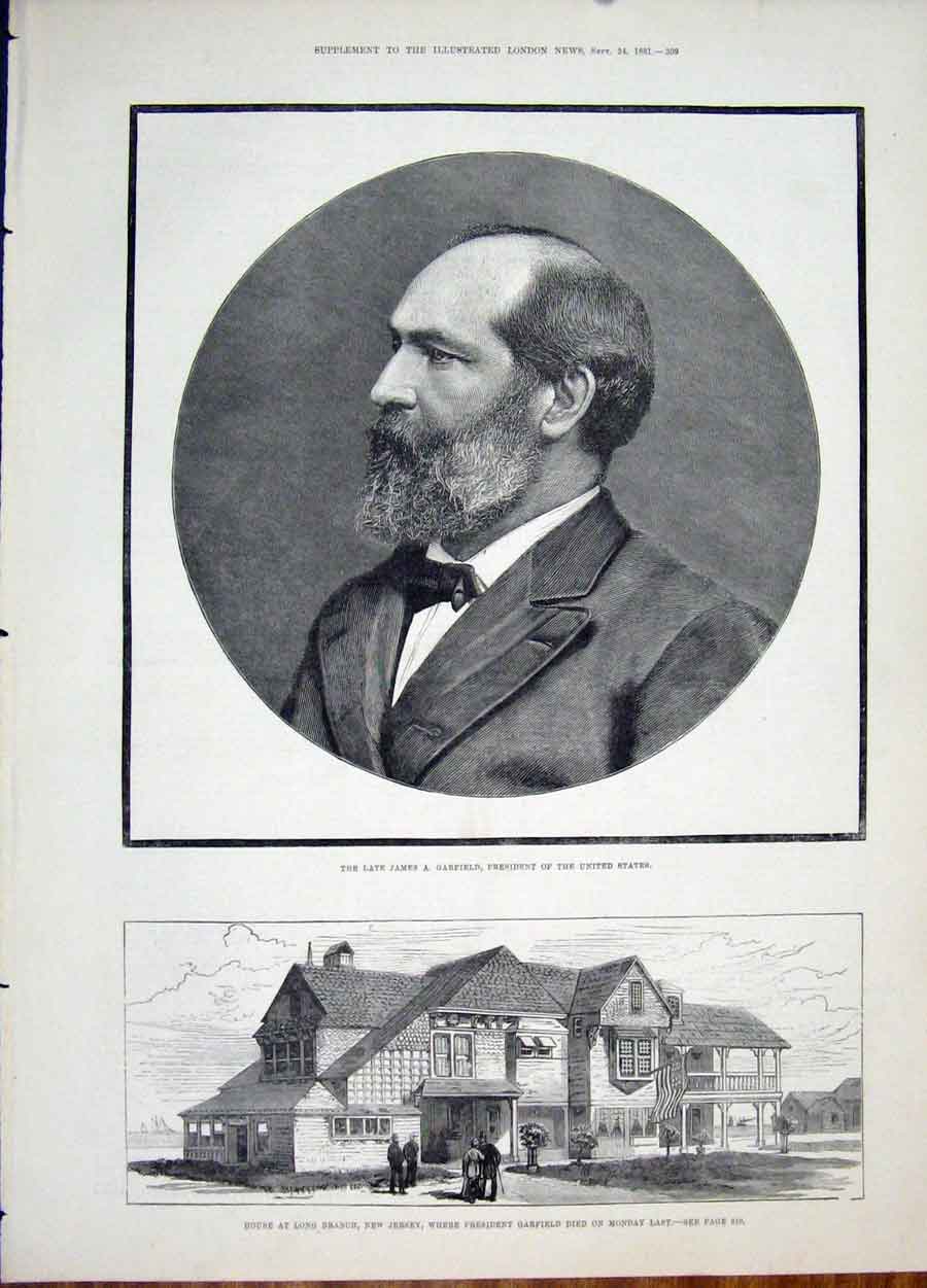 Old Antique Print Portrait Garfield President United State New Jersey Usa