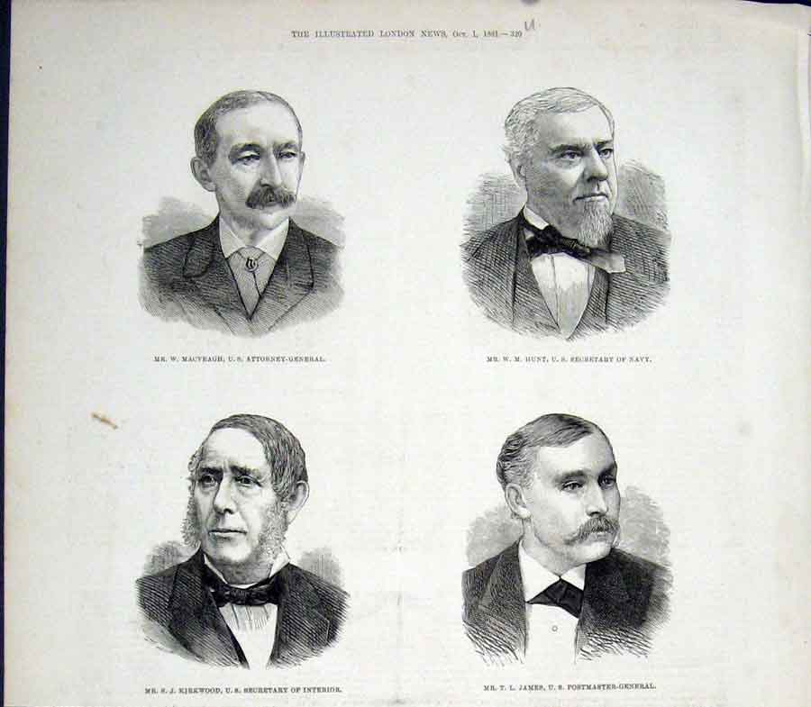 Original Old Antique Print Portrait Macveagh Hunt Kirkwood James United States