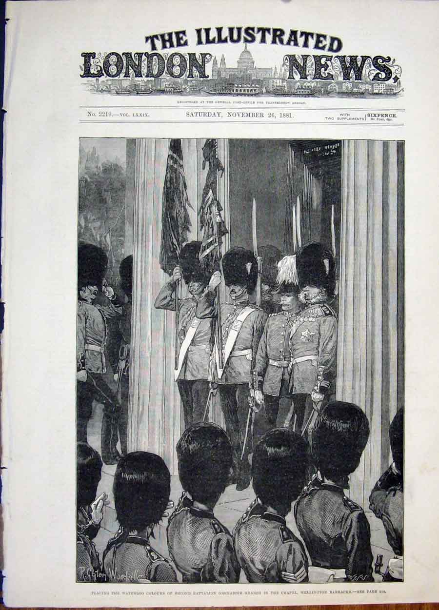 Original Old Antique Print Waterloo Grenadier Guards Chapel Wellington Barracks
