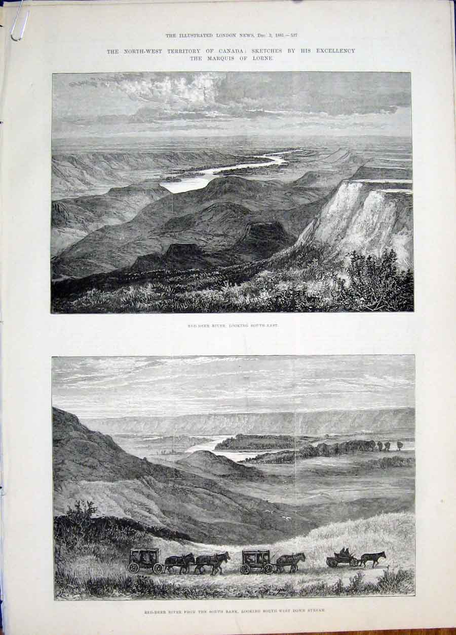 Original Old Antique Print Canada Lorne Marquis Red Deer River Skeena Flamingo