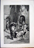 Original Old Antique Print Casba Algiers Africa Street Montbard 1881 Victorian