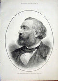 Original Old Antique Print Portrait Gambetta French Republic Prime Minister 1881