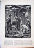 Original Old Antique Print Kingstown Solway Steamer Fire Steerage Ship 1881 19th