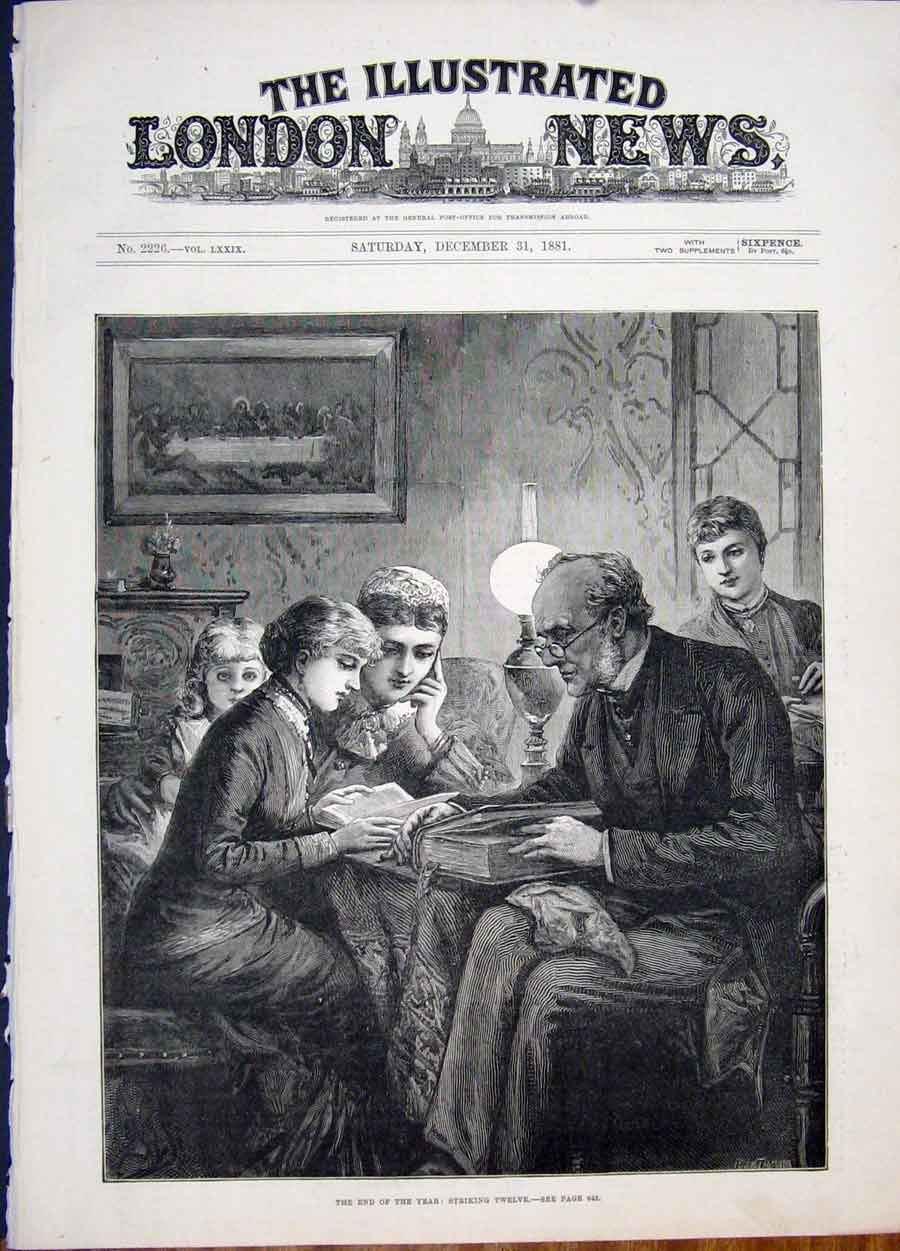 Original Old Antique Print Twelve Mindnight Year End Taylor Fine Art 1881 19th