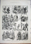 Original Old Antique Print Sktech Fancy Dress Ball Furniss Dance 1881 Victorian