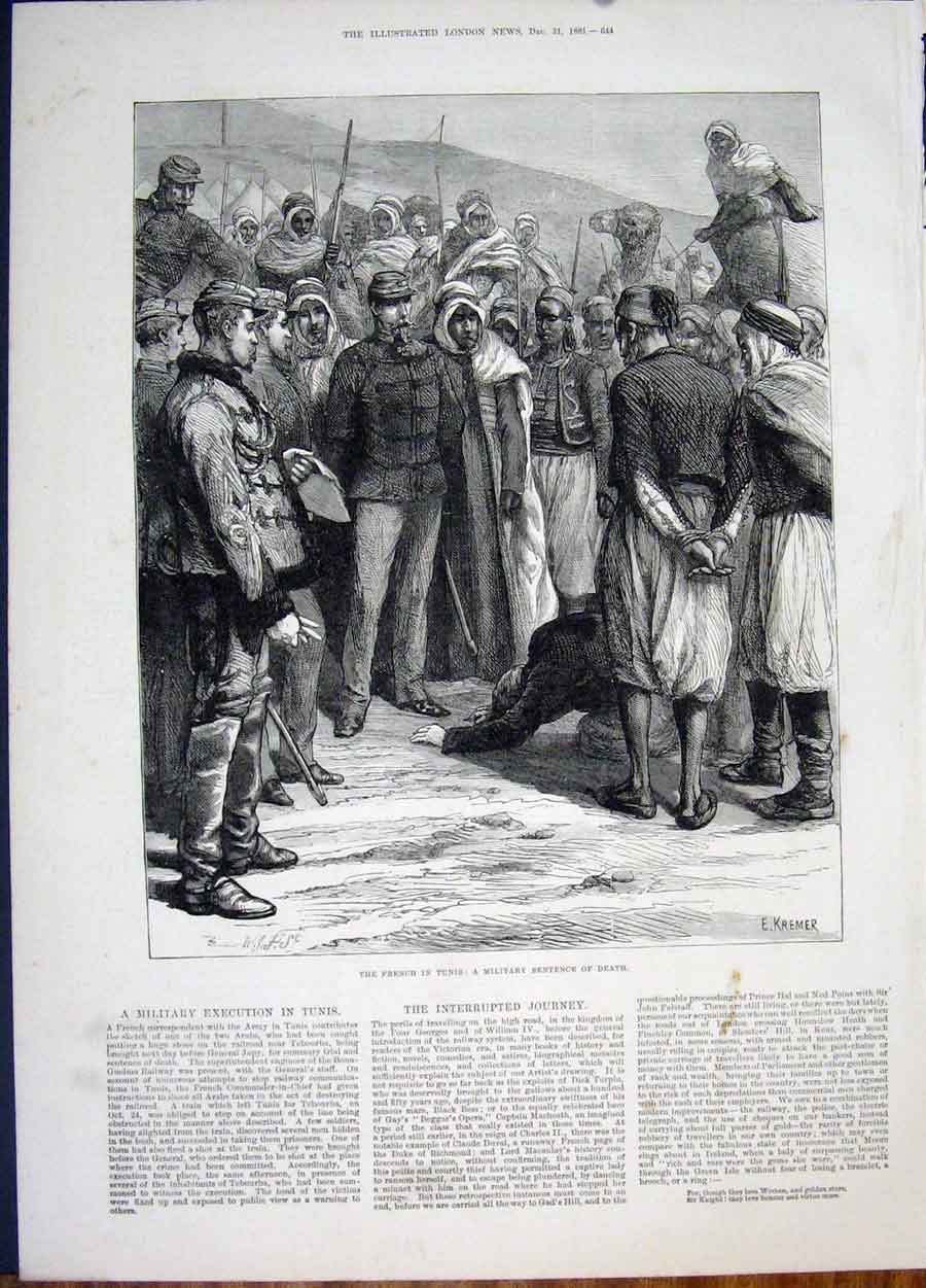 Original Old Antique Print Tunis French Death Sentence 1881 19th
