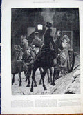 Original Old Antique Print Journey Woodville Carriage Horse Fine Art 1881 19th