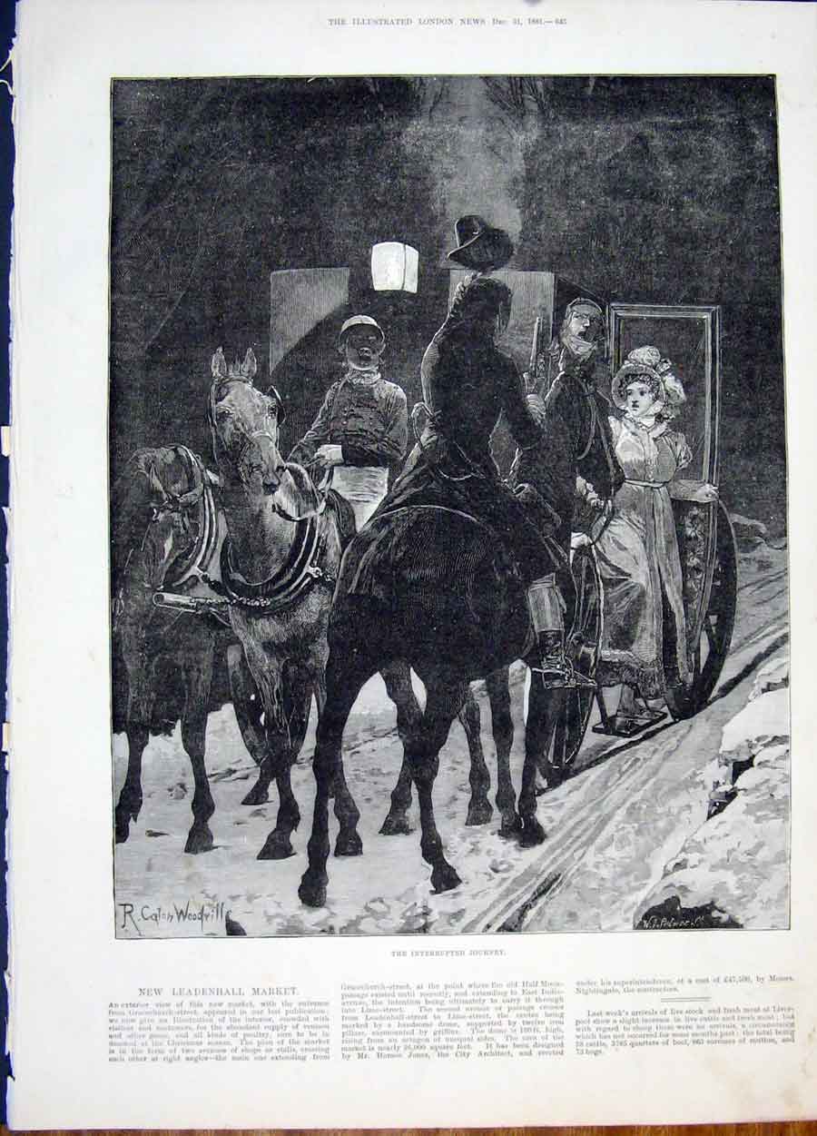 Original Old Antique Print Journey Woodville Carriage Horse Fine Art 1881 19th