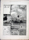 Original Old Antique Print Balloon Coxwell Powell Clouds 1881 19th