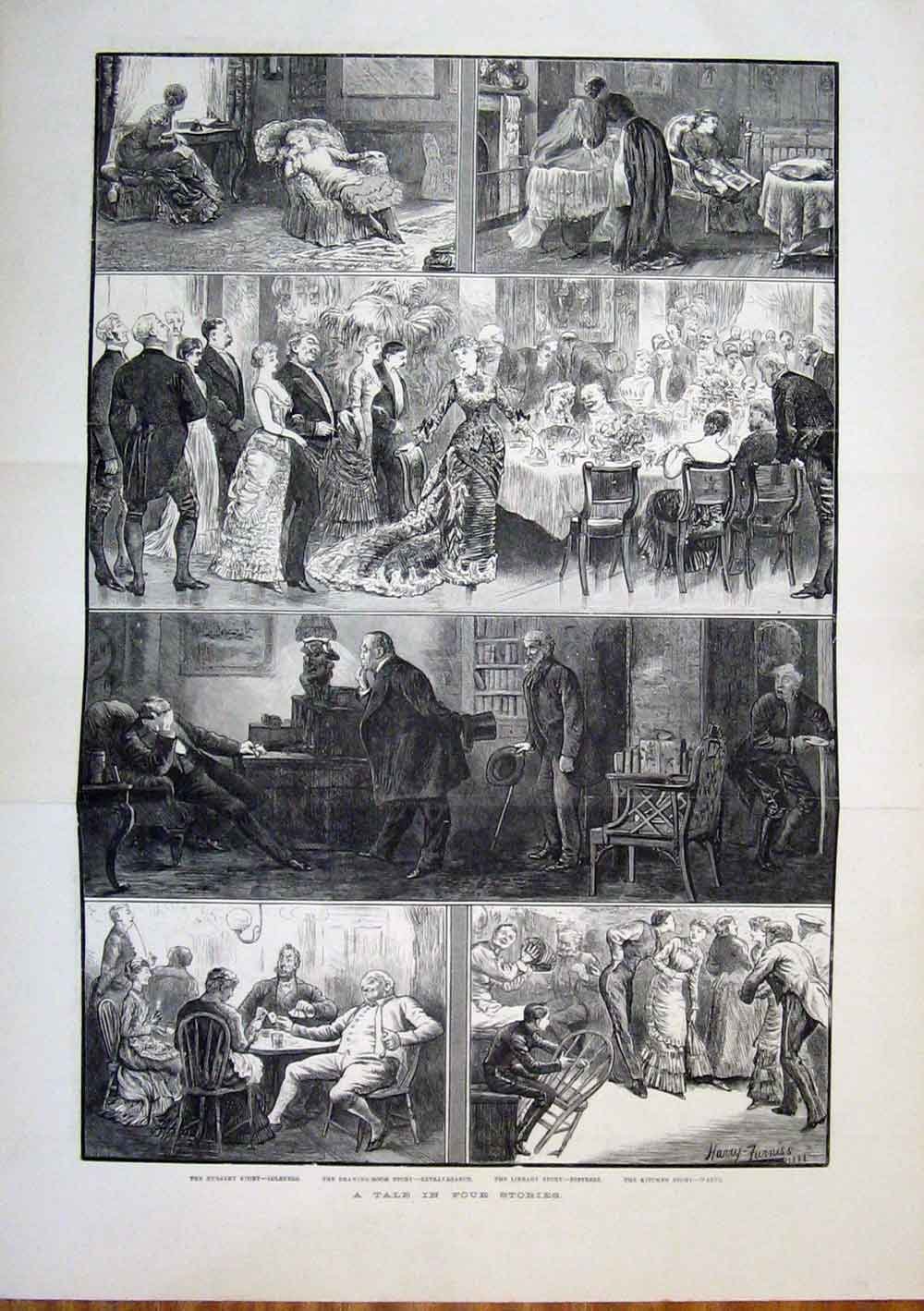 Old Antique Print Stories Furniss Nursery Drawing Room Library Kitchen 01TMAA1