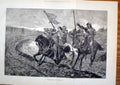 Original Old Antique Print Broken Truce War Horses Fine Art 1881 19th
