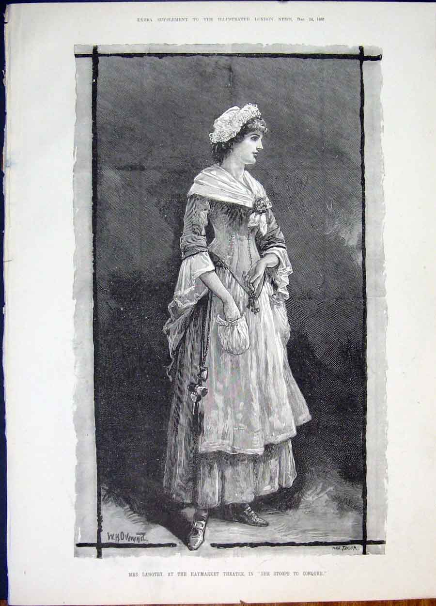 Original Old Antique Print Langtry Haymarket Theatre Fine Art 1881 Victorian