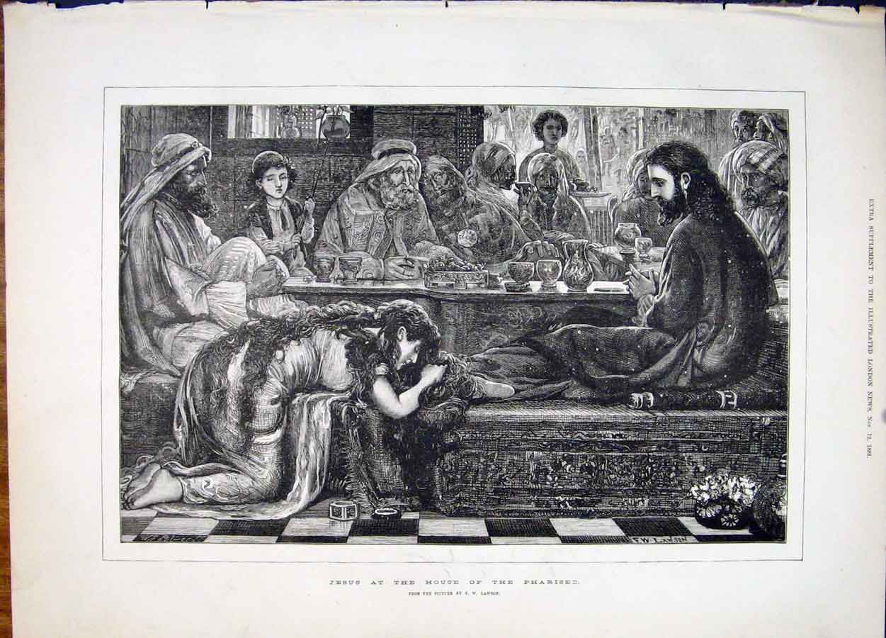 Original Old Antique Print Jesus Pharasee Lawson Religion Religious 1881 19th