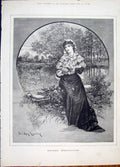 Original Old Antique Print Maiden Meditation Knowles Garden Fine Art 1881 19th