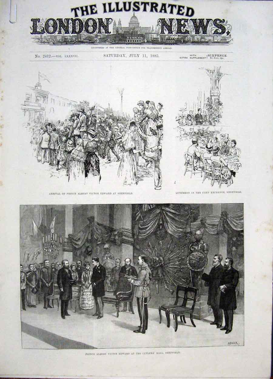 Old Antique Print Sheffield Corn Exchange Cutler'S Hall Guildhall Edward