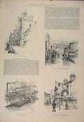 Old Antique Print Sketches Sheffield Foundry Ladies Bridge Corn Exchange
