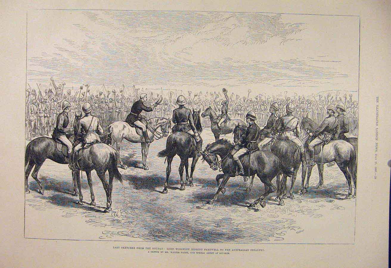 Original Old Antique Print Wolseley Soudan Australian Infantry Paget 1885 19th