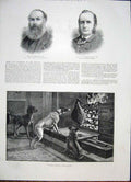 Original Old Antique Print Portrait Gorst Webster Dogs Venture Fine Art 1885