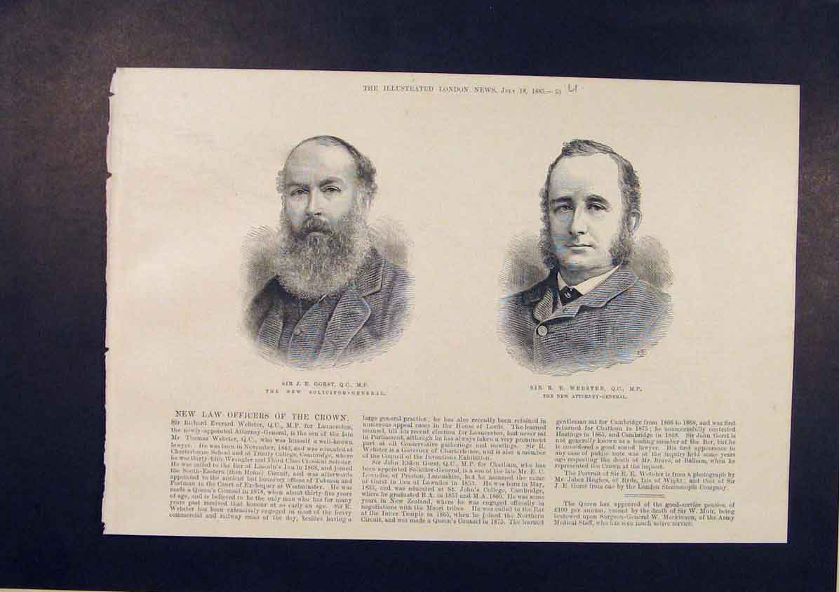 Old Antique Print Portrait Gorst Solicitor General Webster Attorney 1885 19th