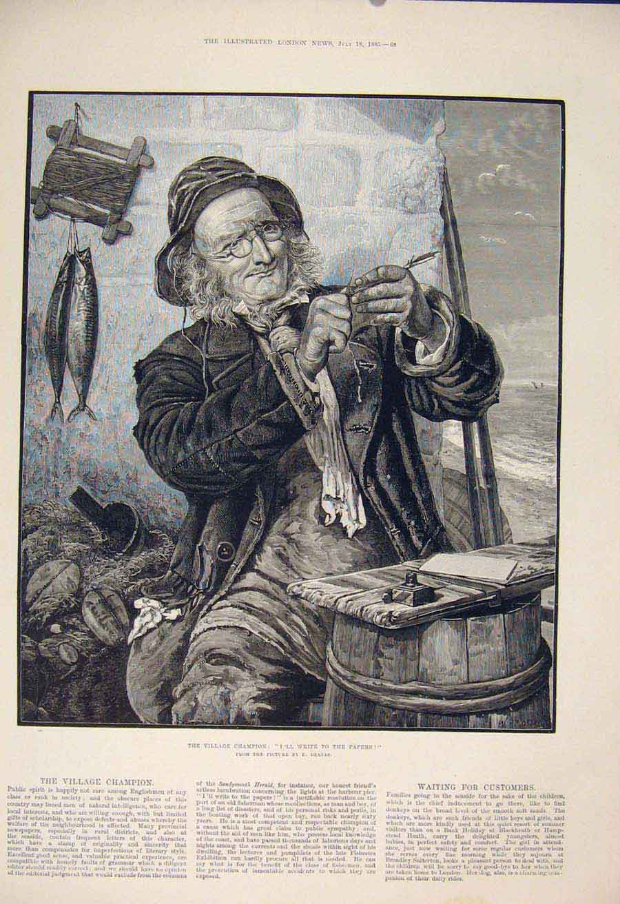 Original Old Antique Print Village Champion Deanes Fine Art 1885 19th