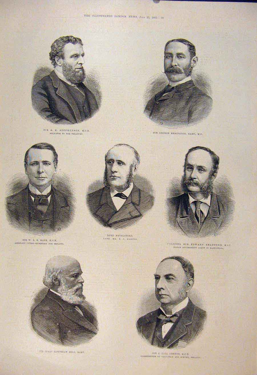 Old Antique Print Portrait Stephenson Bart Kaye Revelstoke Bradford Bell