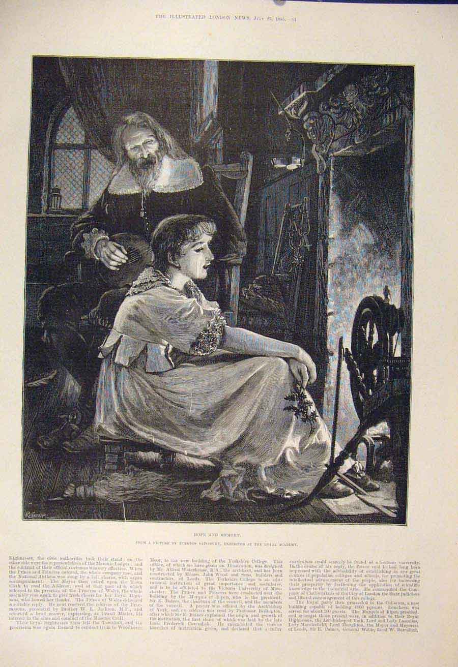 Original Old Antique Print Hope Memory Sainsbury Royal Academy Fine Art 1885