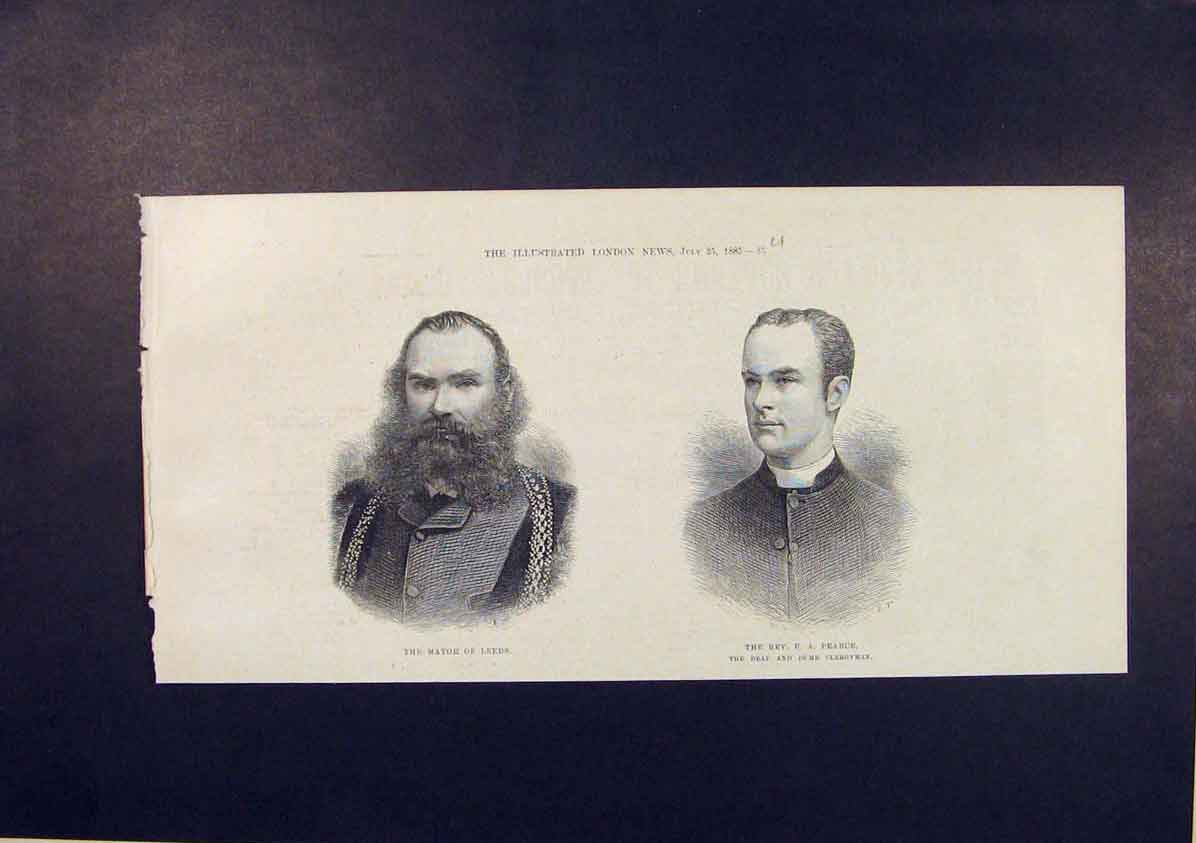 Original Old Antique Print Portrait Mayor Leeds Reverend Pearce Deaf Dumb 1885