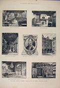 Original Old Antique Print Museum Er Plantin Antwerp 1885 19th Century