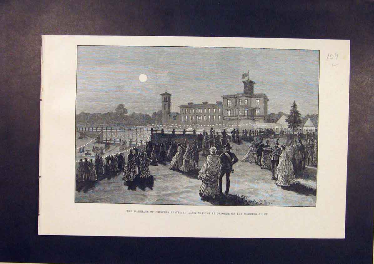 Old Antique Print Marriage Princes Sbeatrice Osborne Illuminations 1885 19th