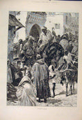 Original Old Antique Print Tangier Street Africa 1885 19th Century