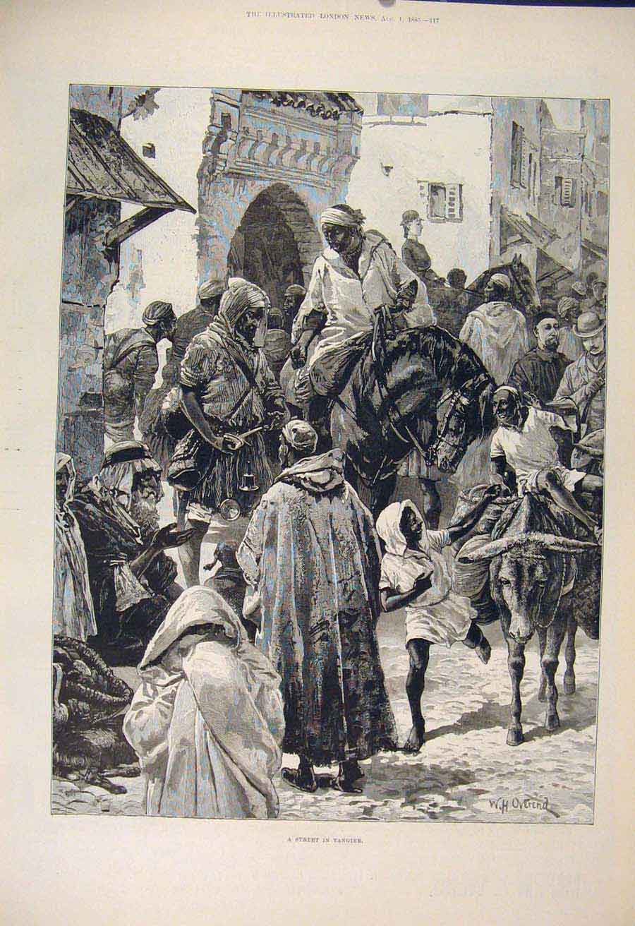 Original Old Antique Print Tangier Street Africa 1885 19th Century