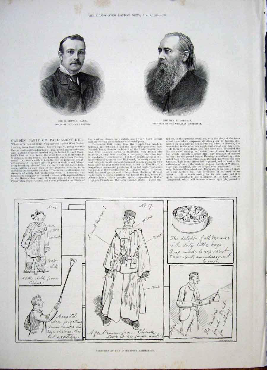 Original Old Antique Print Portrait Bart Roberts Inventions Exhibition 1885 19th