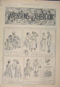 Original Old Antique Print Inventiona Exhibition Sketches Sutton Roberts 1885