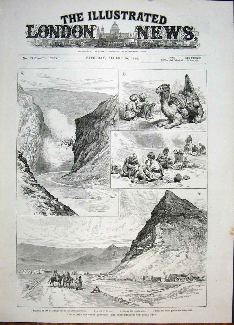 Original Old Antique Print Afghan Boundary Bolan Pass Camel Khundalani 1885 19th