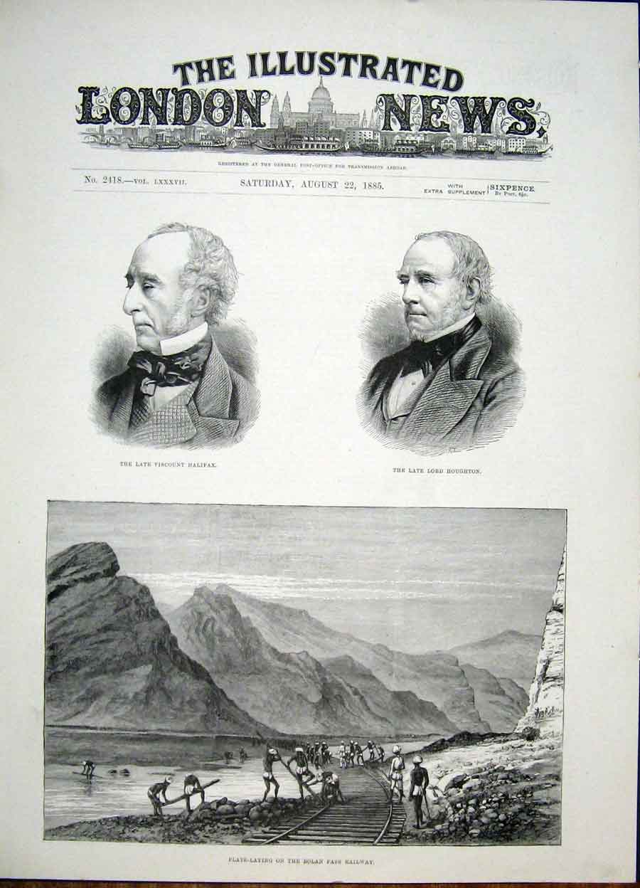 Original Old Antique Print Portrait Halifax Houghton Bolan Pass Railway 1885