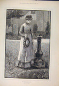 Original Old Antique Print Healing Hand Time Rainey Lady Wreath Fine Art 1885