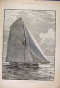 Original Old Antique Print Yacht Puritan American America 1885 19th