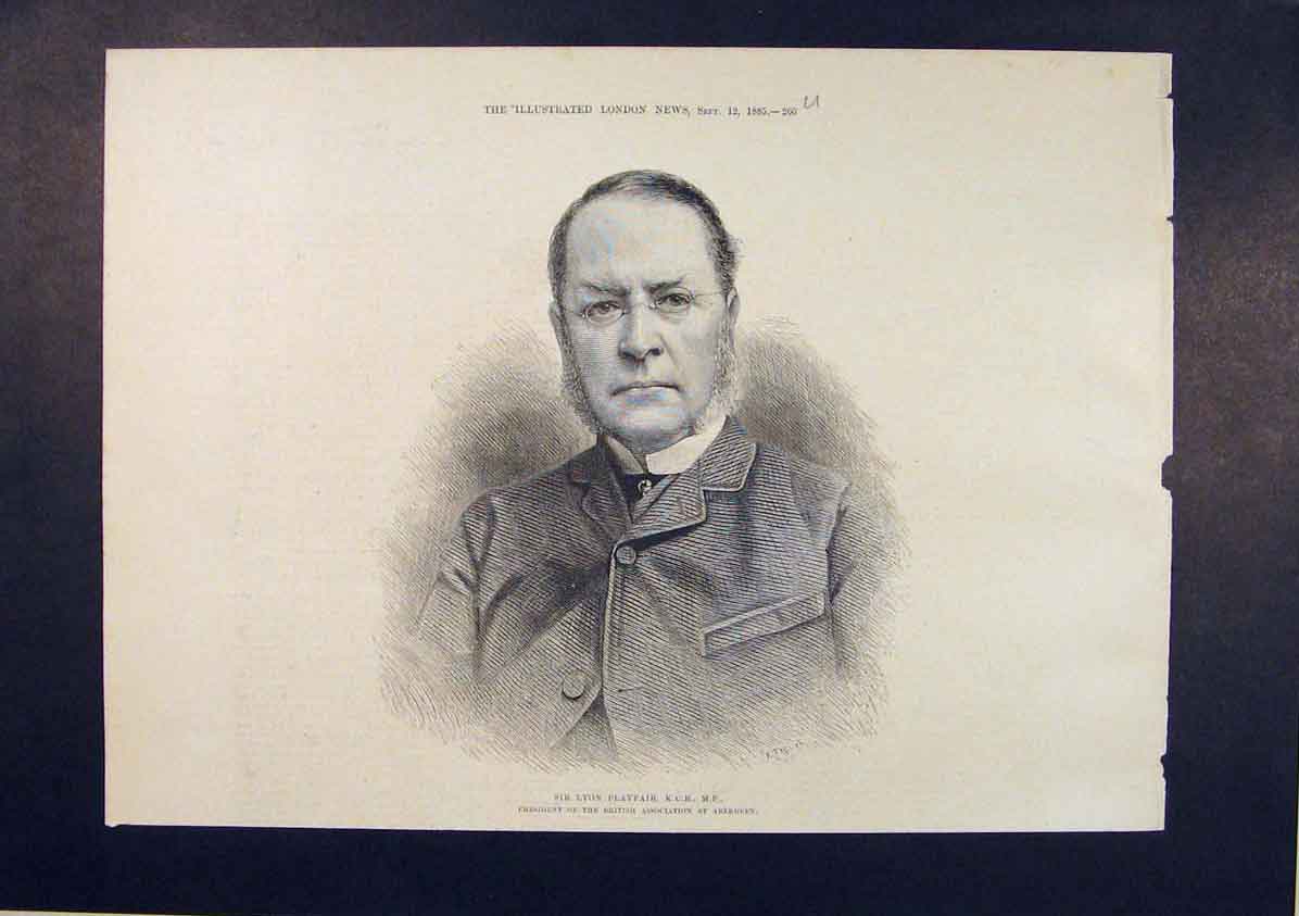 Original Old Antique Print Portrait Playfair British Association Aberdeen 1885