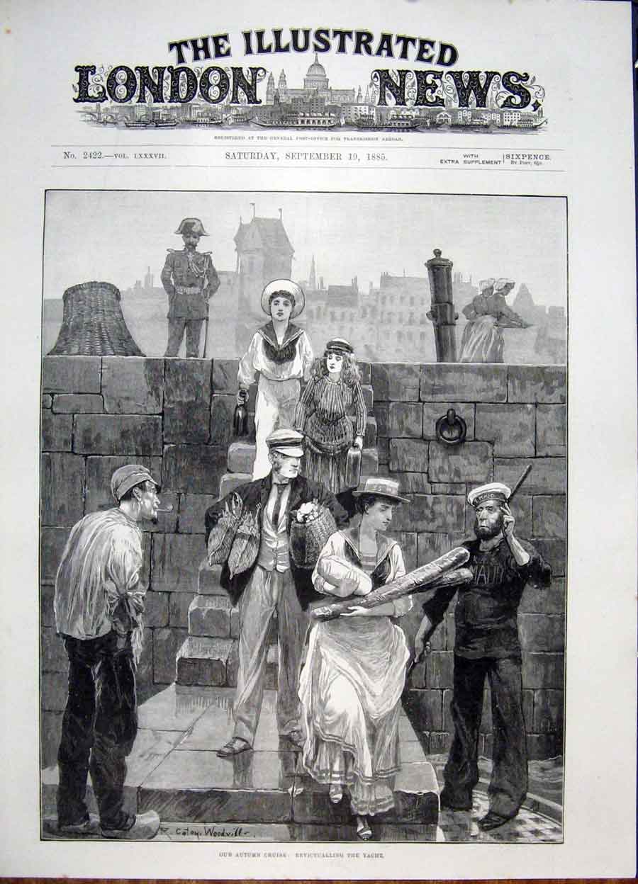 Original Old Antique Print Yacht Cruise Supplies Fine Art 1885 19th